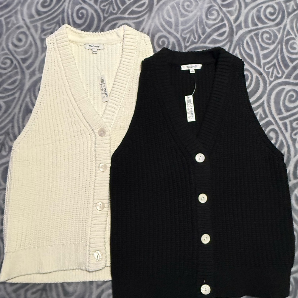 Madewell Black and Cream V-Neck Sweater Vests